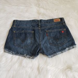 Levis Boyfriend 513 Jean Cut Off Shorts Dark Wash
